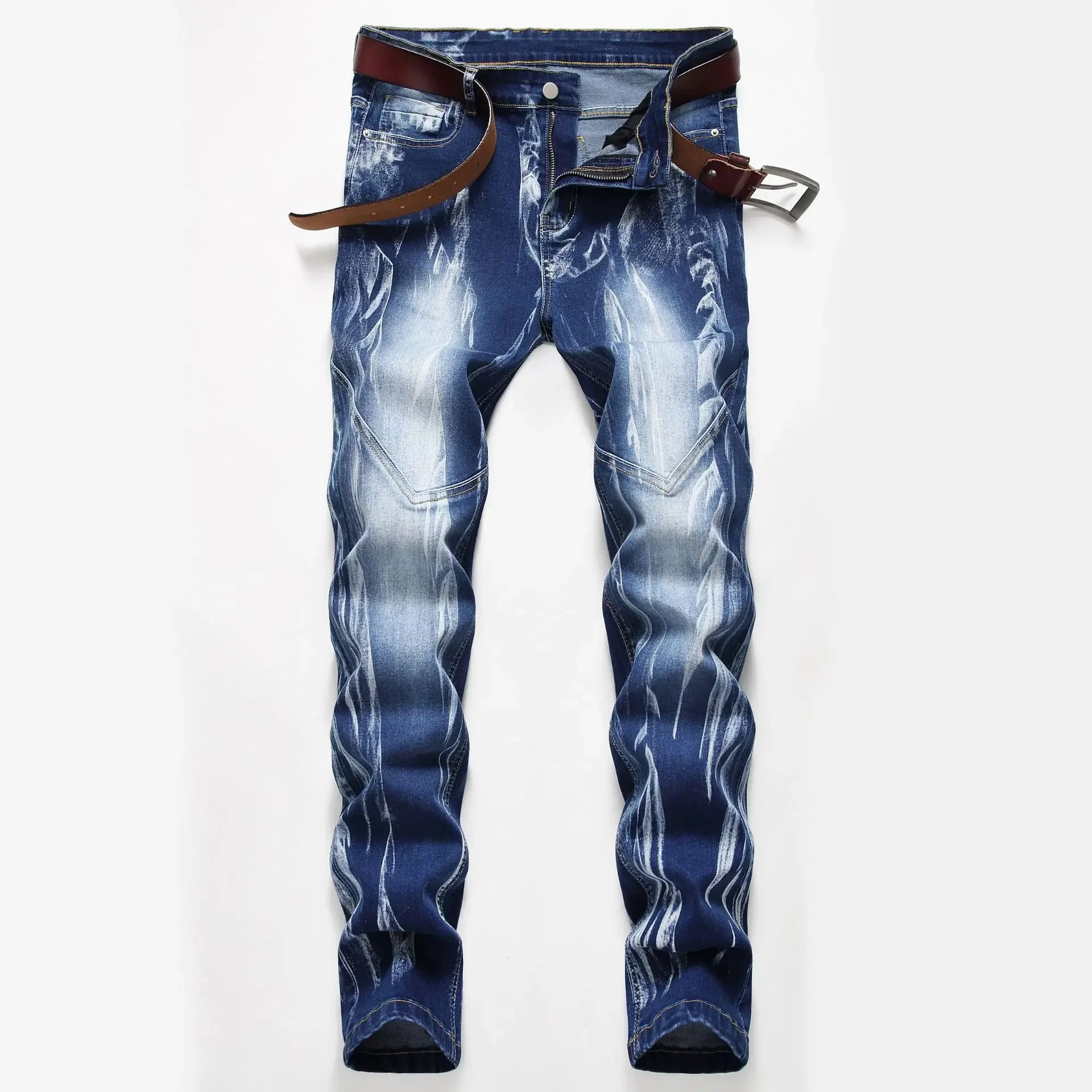 スプレーパターンのスリムジーンズ,ロングパンツ,デニム,カジ - Streetwear Brand Denim のレビューと価格